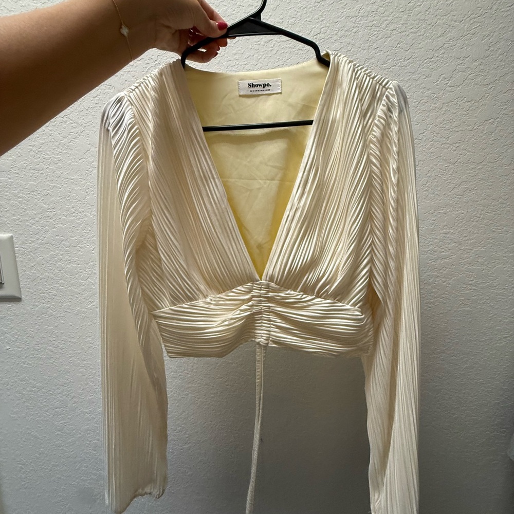 Showpo Cream Pleated Blouse